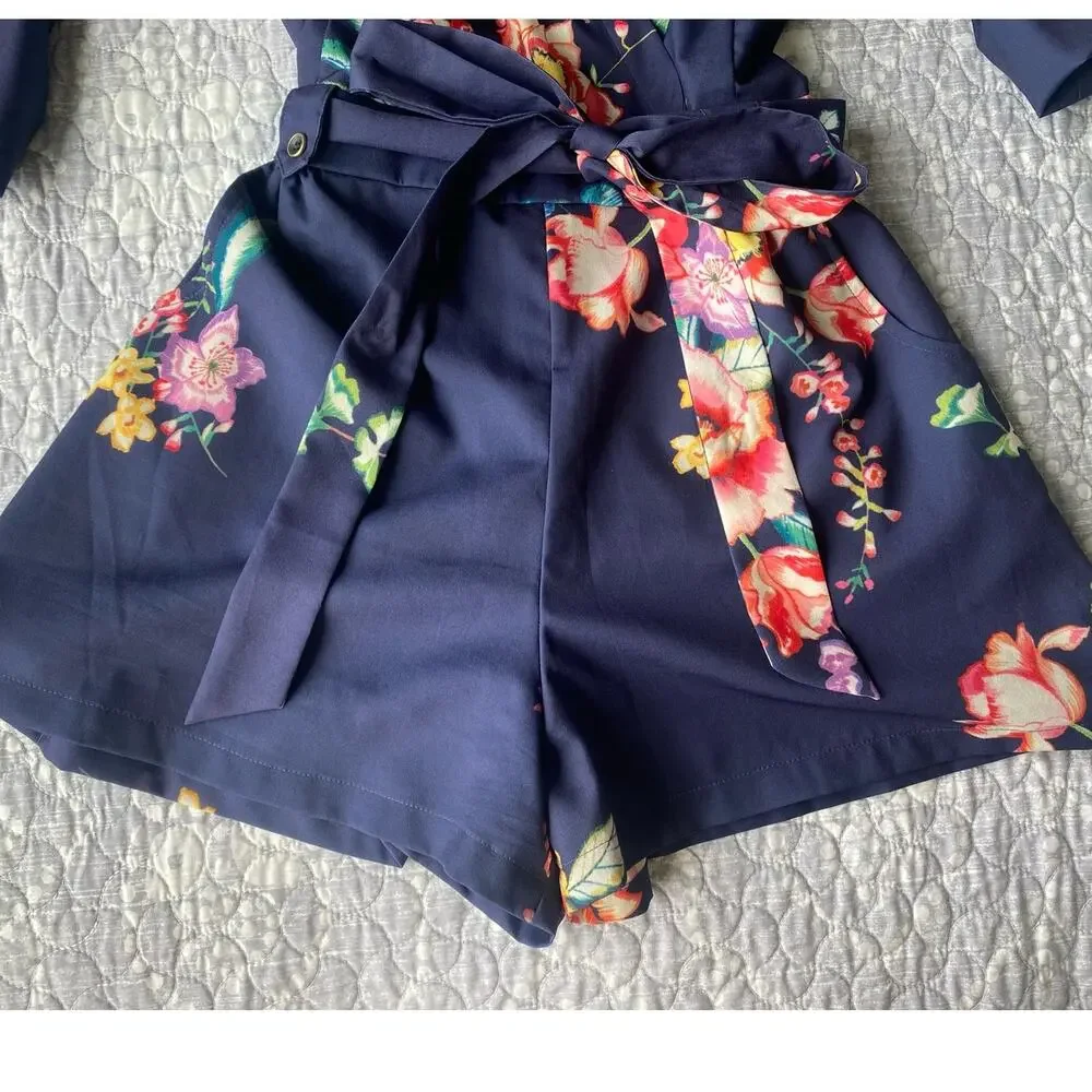 Yumi Kim Blue Floral Print Sweet Romance Liz Romper Women’s Size Small